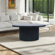 40" Round Mid-Century Fluted Pedestal Base Coffee Table with Caster Wheels