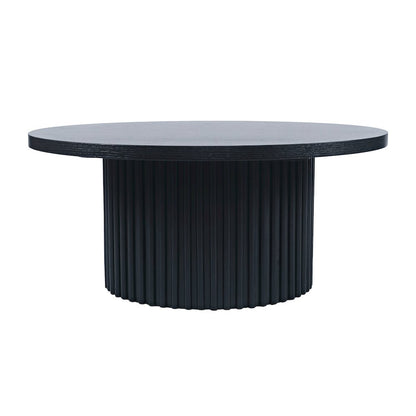 40" Round Mid-Century Fluted Pedestal Base Coffee Table with Caster Wheels