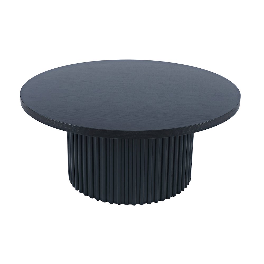 40" Round Mid-Century Fluted Pedestal Base Coffee Table with Caster Wheels
