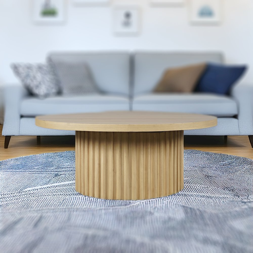 40" Round Mid-Century Modern Fluted Pedestal Base Coffee Table