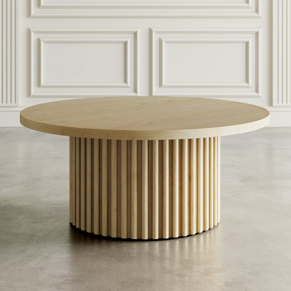 40" Round Mid-Century Modern Fluted Pedestal Base Coffee Table
