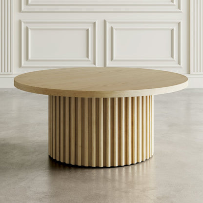 40" Round Mid-Century Modern Fluted Pedestal Base Coffee Table