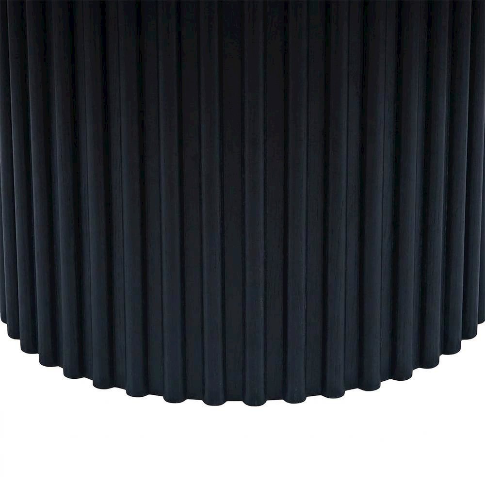 Acacia Veneer Round Mid-Century Coffee Table, Fluted Pedestal Base, Black