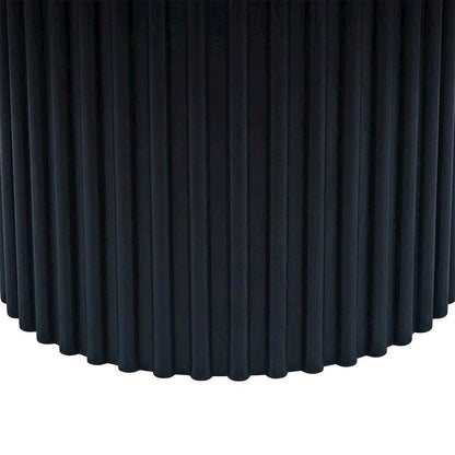 Acacia Veneer Round Mid-Century Coffee Table, Fluted Pedestal Base, Black
