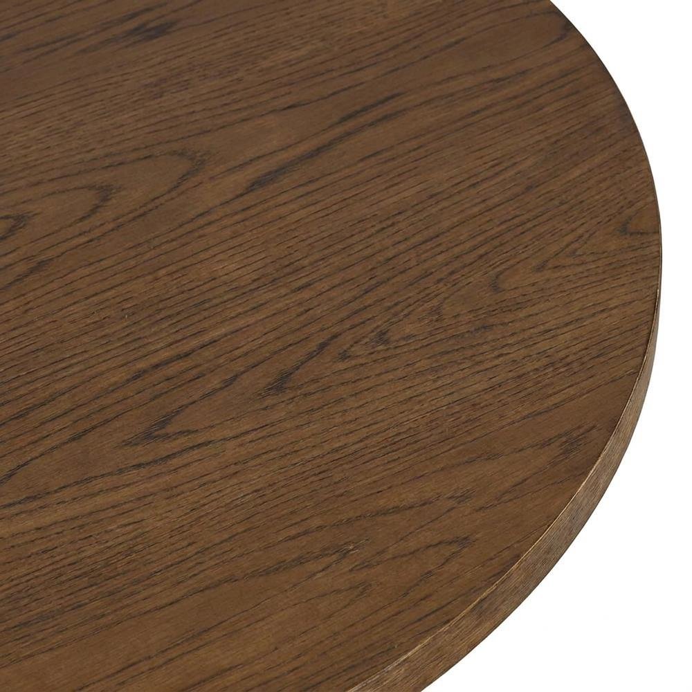 Acacia Veneer Round Mid-Century Coffee Table, Fluted Pedestal Base, Chestnut
