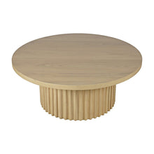 Acacia Veneer Round Mid-Century Coffee Table, Fluted Pedestal Base, Natural