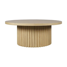 Acacia Veneer Round Mid-Century Coffee Table, Fluted Pedestal Base, Natural