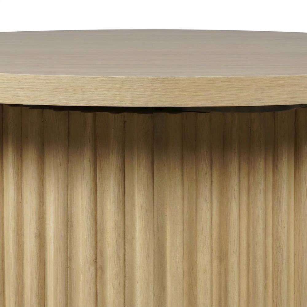 Acacia Veneer Round Mid-Century Coffee Table, Fluted Pedestal Base, Natural
