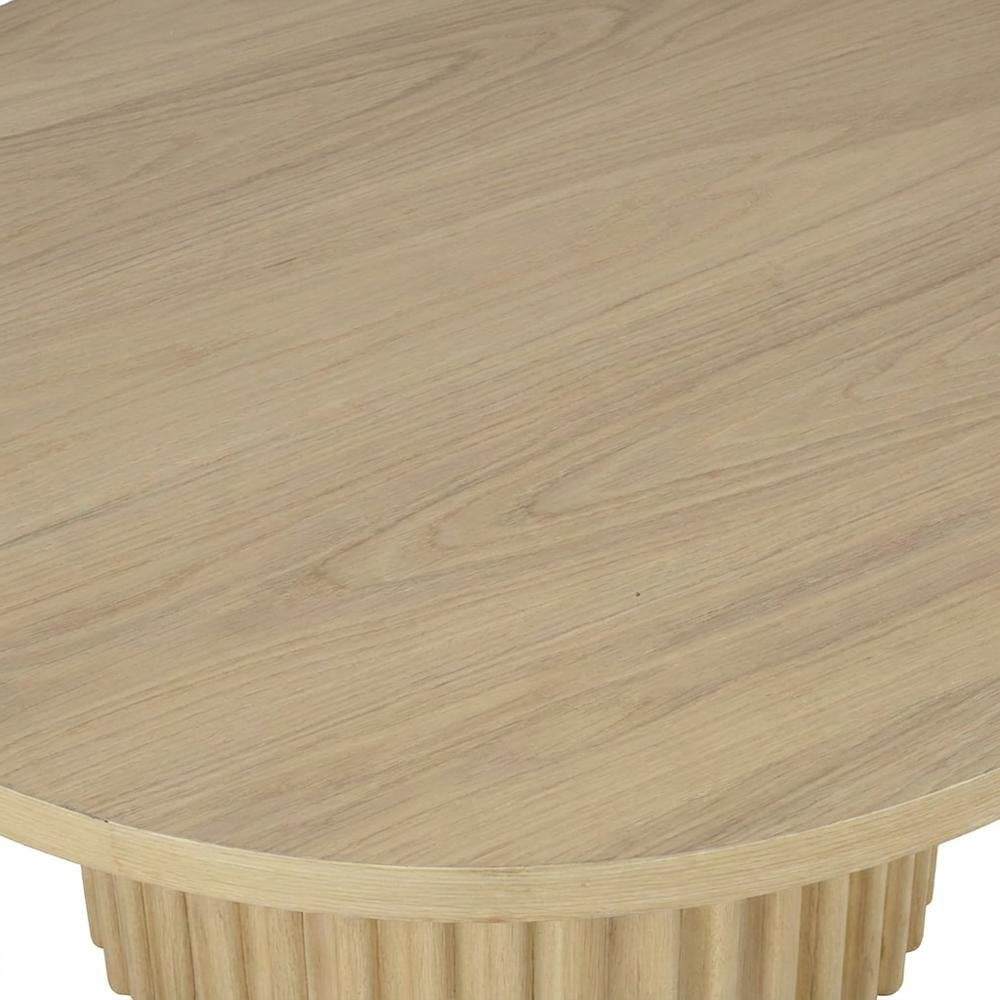 Acacia Veneer Round Mid-Century Coffee Table, Fluted Pedestal Base, Natural