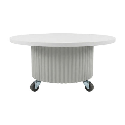 Acacia Veneer Round Mid-Century Coffee Table, Fluted Pedestal Base, White