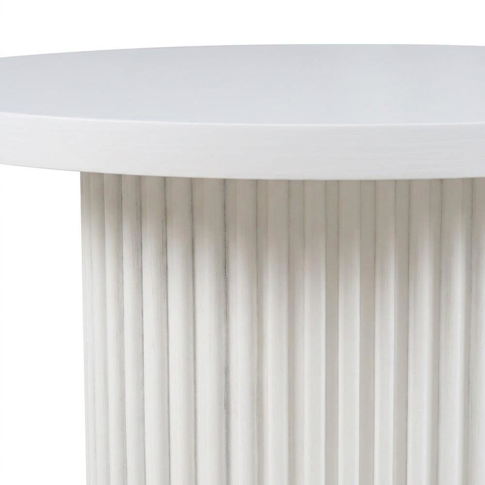 Acacia Veneer Round Mid-Century Coffee Table, Fluted Pedestal Base, White