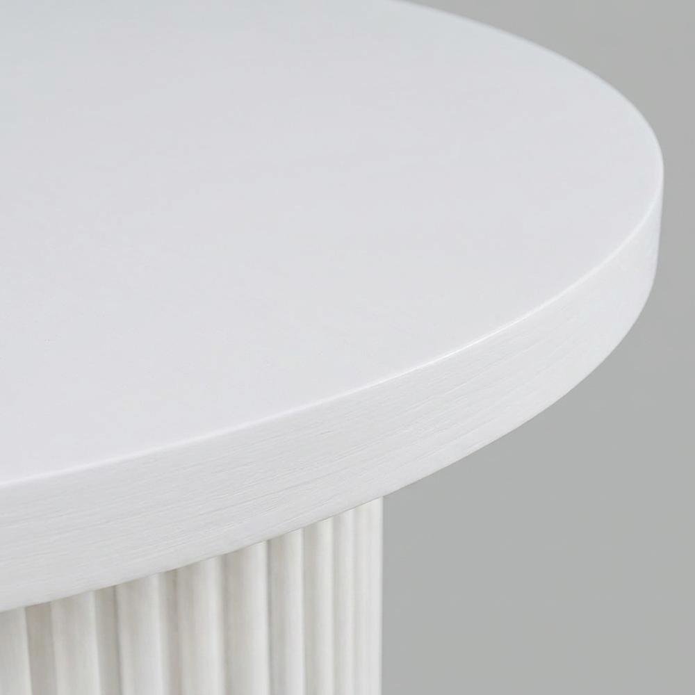 Acacia Veneer Round Mid-Century Coffee Table, Fluted Pedestal Base, White