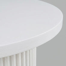 Acacia Veneer Round Mid-Century Coffee Table, Fluted Pedestal Base, White