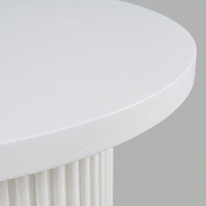 Acacia Veneer Round Mid-Century Coffee Table, Fluted Pedestal Base, White