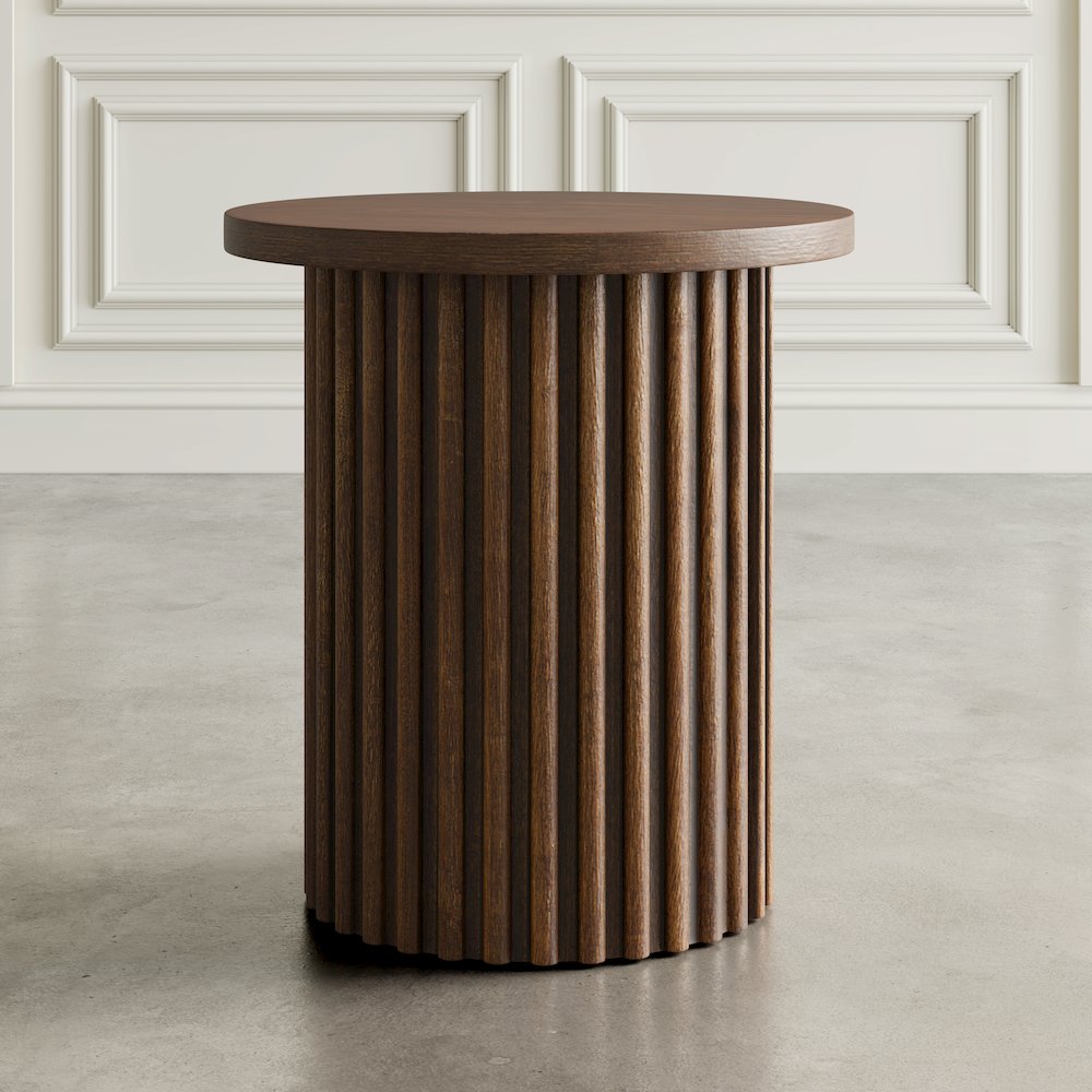 Auden 24" Round Mid-Century Modern Fluted Pedestal Base End Table