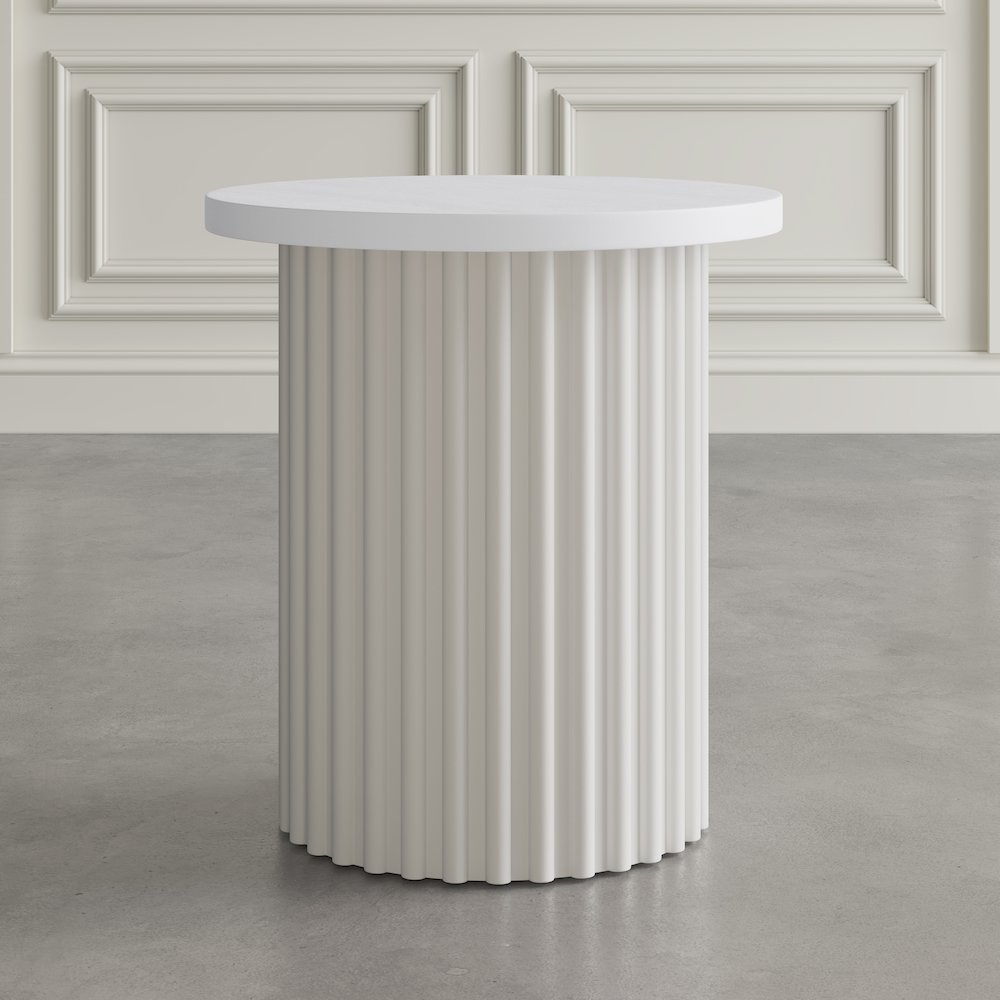 Auden 24" Round Mid-Century Modern Fluted Pedestal Base End Table
