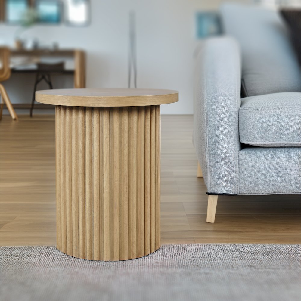 Auden 24" Round Mid-Century Modern Fluted Pedestal Base End Table