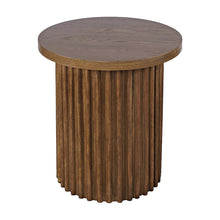 Veneer Round Mid-Century Modern End Table with Fluted Pedestal, Chestnut
