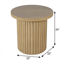 Veneer Round Mid-Century Modern End Table with Fluted Pedestal, Natural