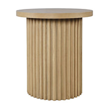 Veneer Round Mid-Century Modern End Table with Fluted Pedestal, Natural