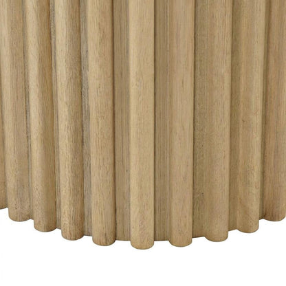 Veneer Round Mid-Century Modern End Table with Fluted Pedestal, Natural