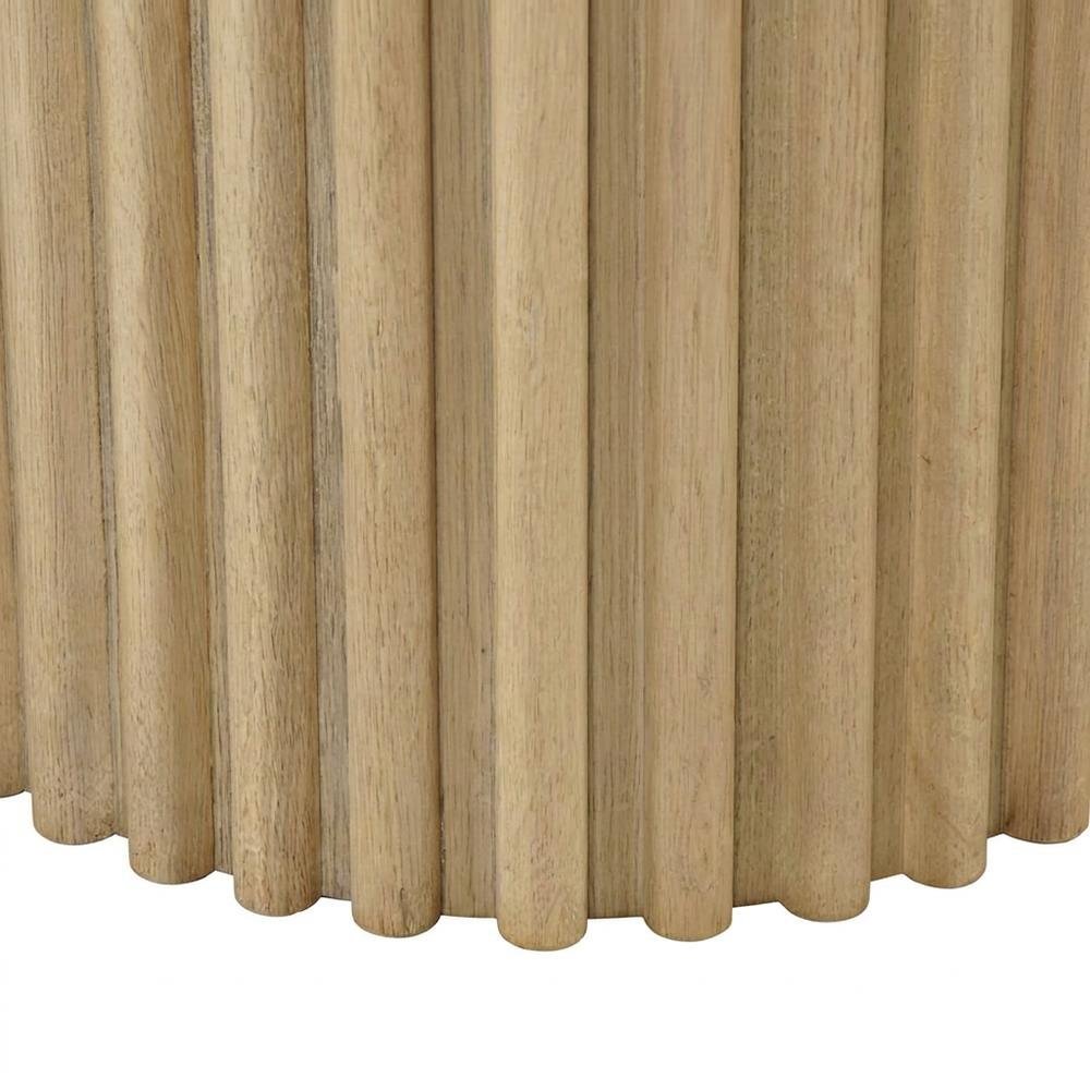 Veneer Round Mid-Century Modern End Table with Fluted Pedestal, Natural