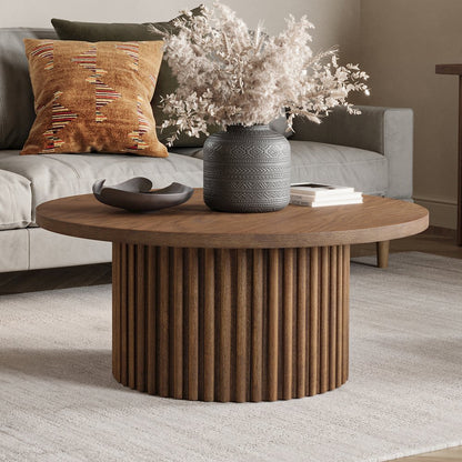 40" Round Mid-Century Modern Fluted Pedestal Base Coffee Table