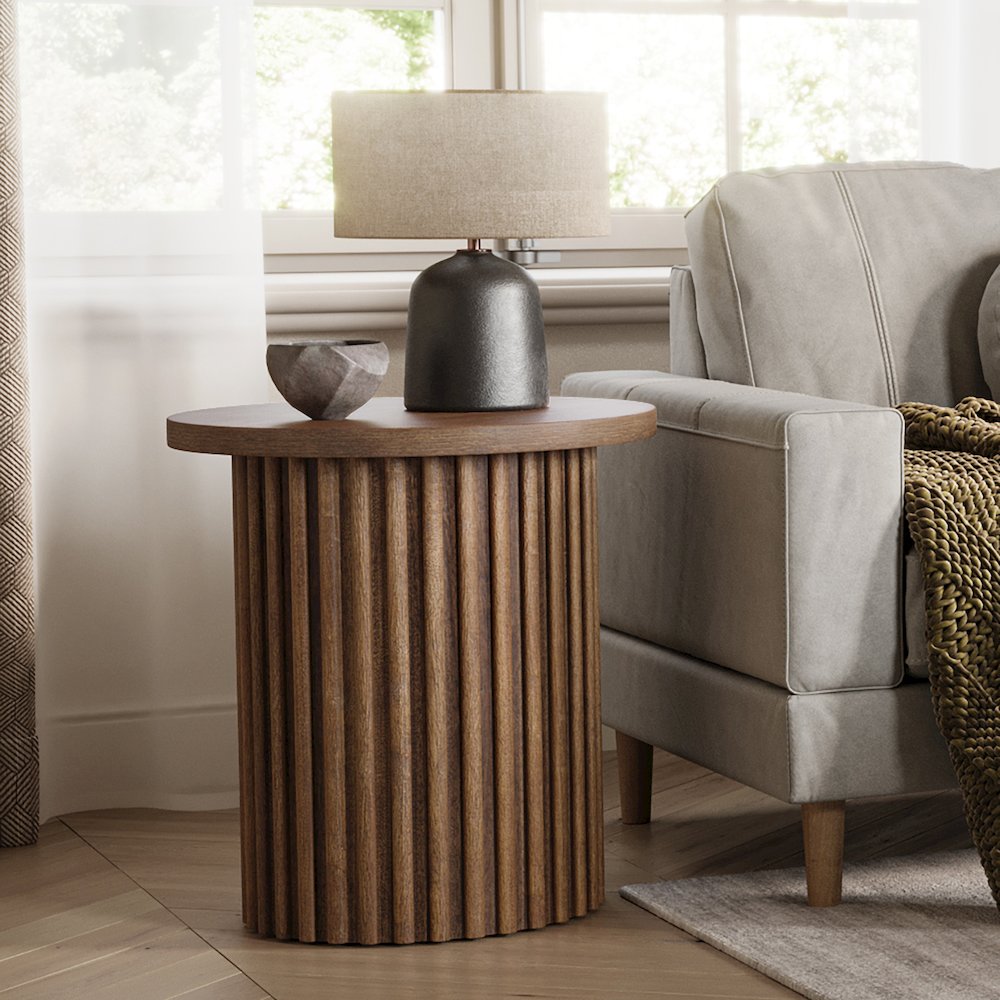 Auden 24" Round Mid-Century Modern Fluted Pedestal Base End Table