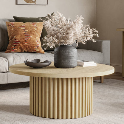 40" Round Mid-Century Modern Fluted Pedestal Base Coffee Table