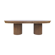 Rubberwood Veneer Mid-Century Modern Double Pedestal Dining Table, Chestnut