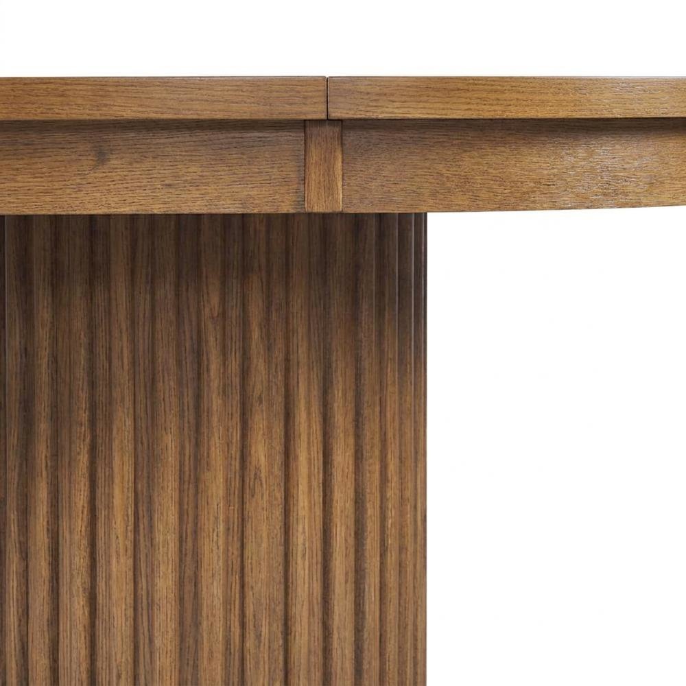 Rubberwood Veneer Mid-Century Modern Double Pedestal Dining Table, Chestnut