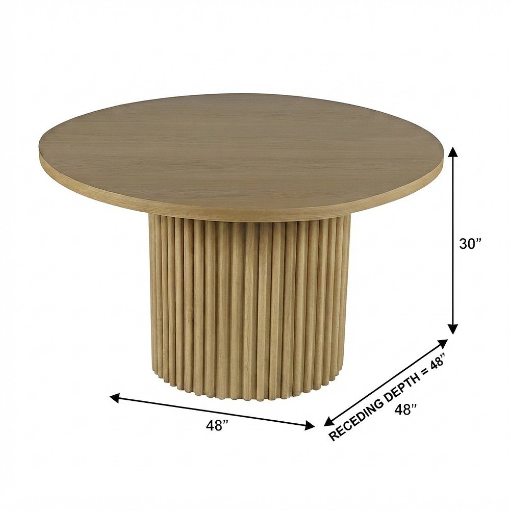 Round Pedestal Dining Table, Rubberwood, Natural, 48" W X 30" H Dining Height