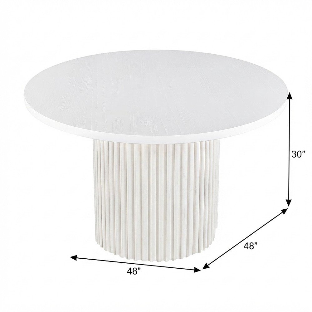 Round Pedestal Dining Table, Rubberwood, White, 48" W X 30" H Dining Height