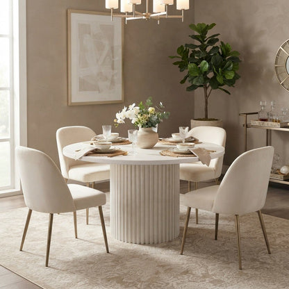 Round Pedestal Dining Table, Rubberwood, White, 48" W X 30" H Dining Height