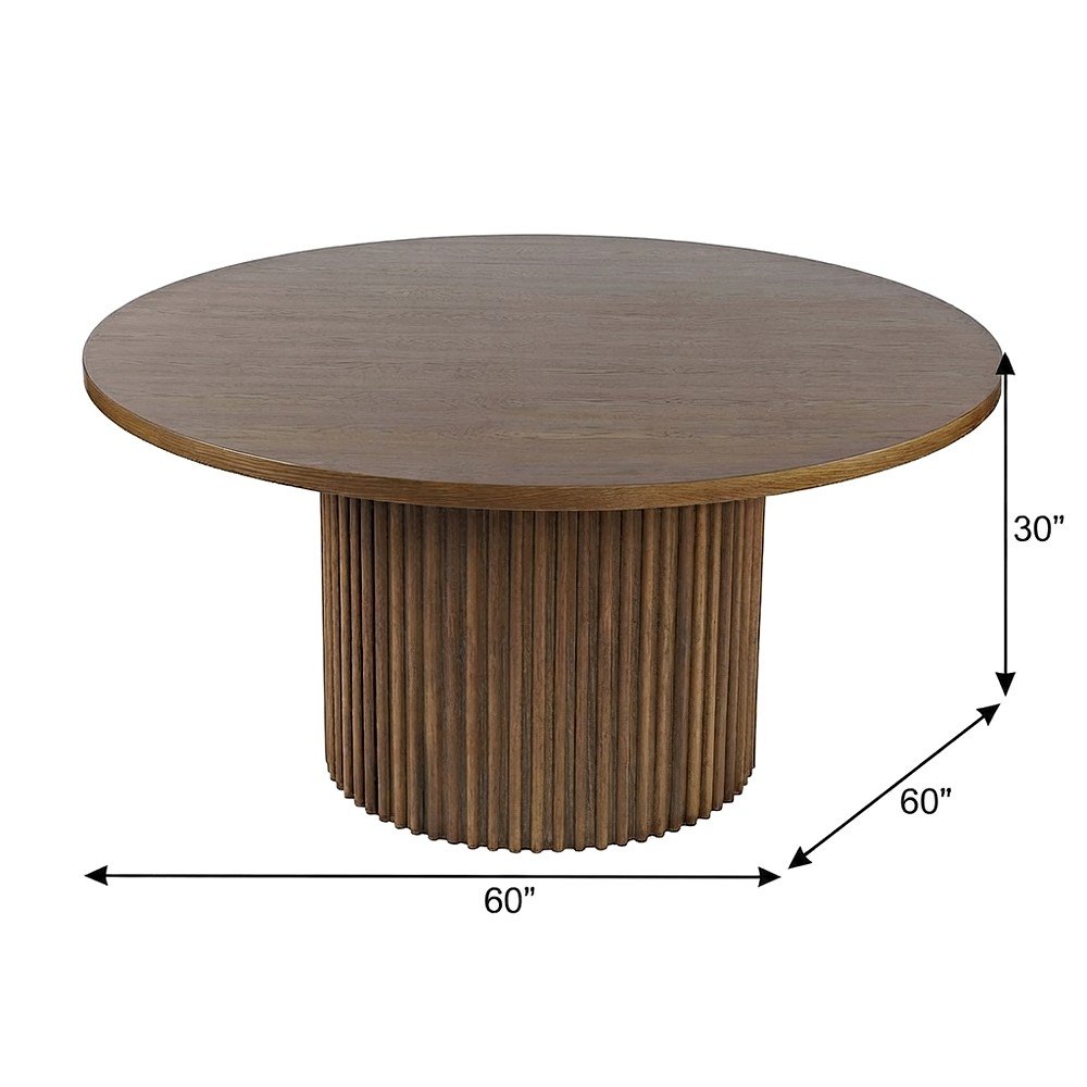 Round Pedestal Dining Table, Rubberwood, Chestnut, 60" W X 30" H Dining Height