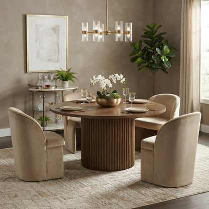 Round Pedestal Dining Table, Rubberwood, Chestnut, 60" W X 30" H Dining Height