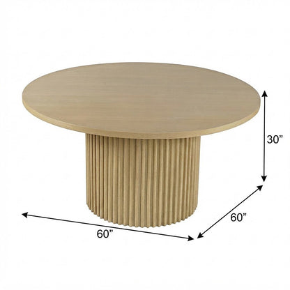Round Pedestal Dining Table, Rubberwood, Natural, 60" W X 30" H Dining Height