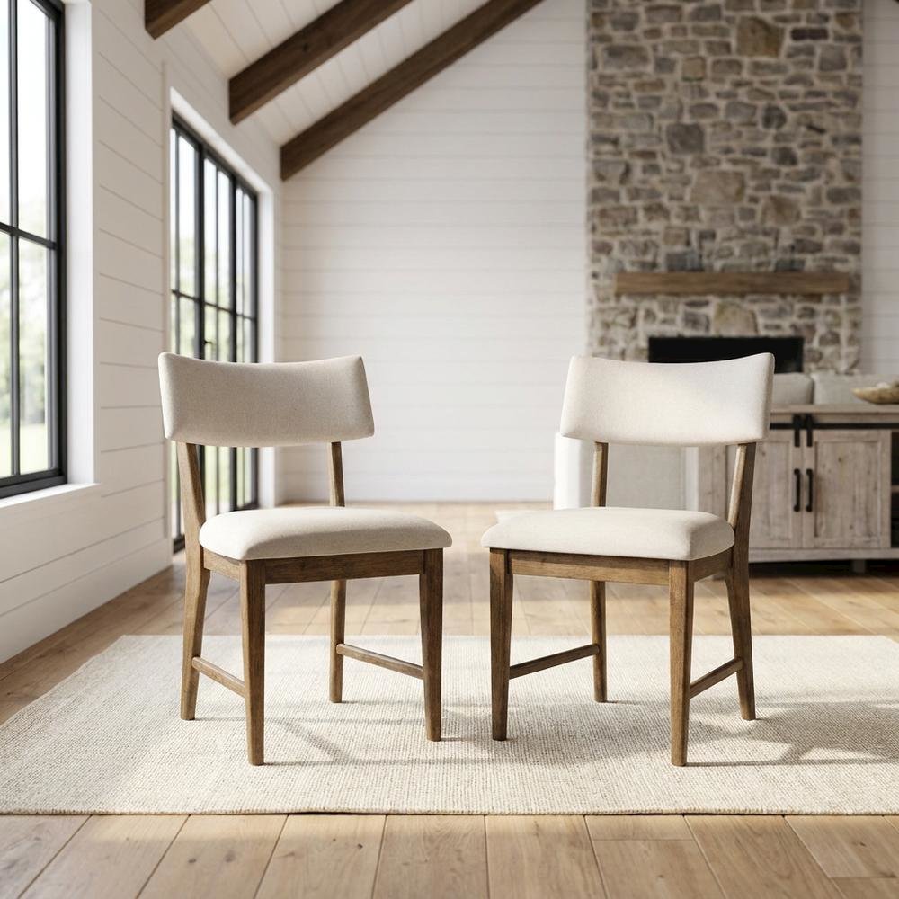 Contemporary Upholstered Split Back Dining Chair, Chestnut, Set of 2