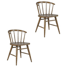 Traditional Solid Wood Curved-Back Spindle Dining Chairs, Chestnut, Set of 2