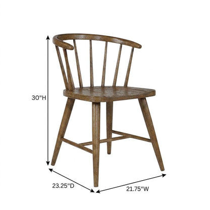 Traditional Solid Wood Curved-Back Spindle Dining Chairs, Chestnut, Set of 2