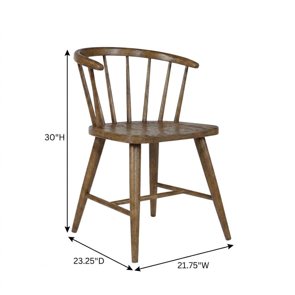 Traditional Solid Wood Curved-Back Spindle Dining Chairs, Chestnut, Set of 2