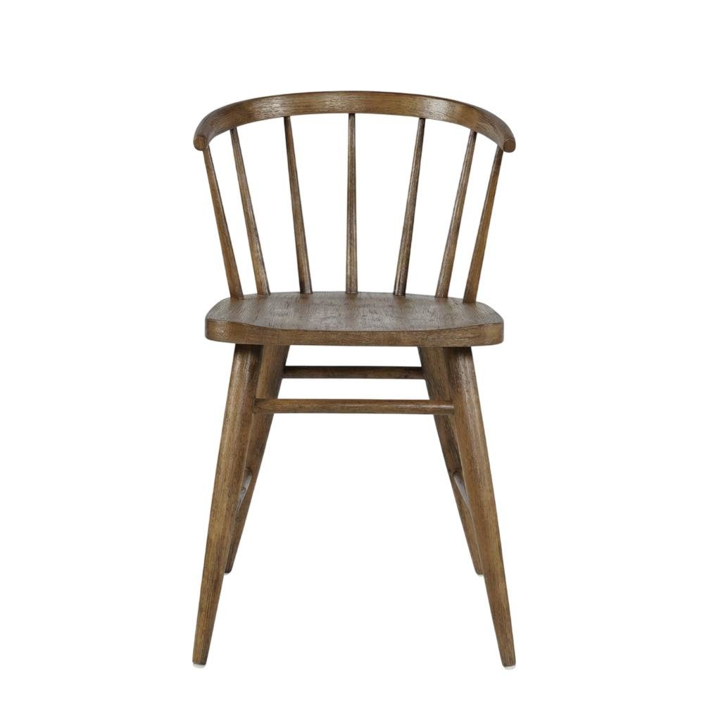 Traditional Solid Wood Curved-Back Spindle Dining Chairs, Chestnut, Set of 2