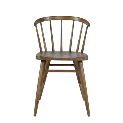 Traditional Solid Wood Curved-Back Spindle Dining Chairs, Chestnut, Set of 2