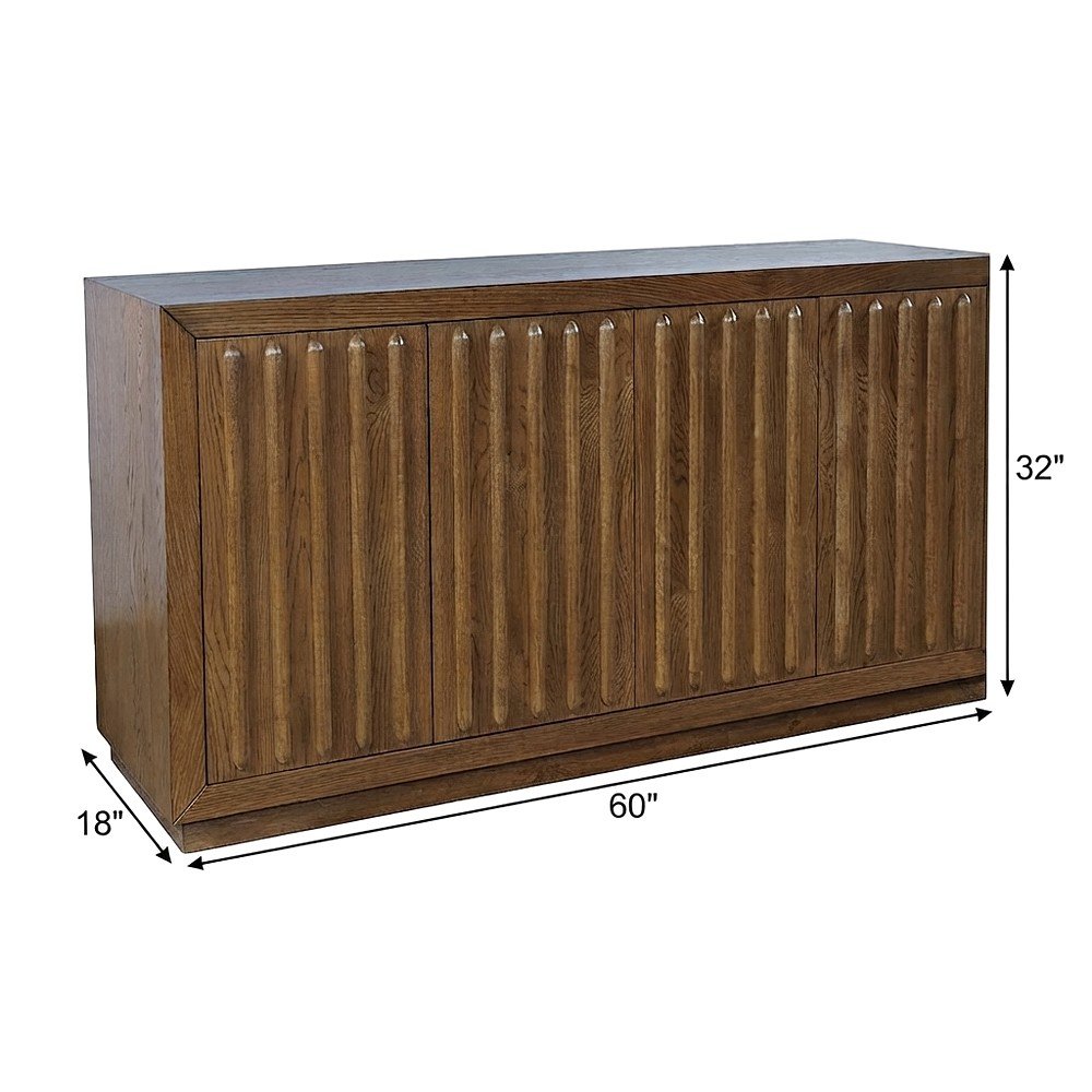 Acacia Veneer Fluted Sideboard Buffet Cabinet with Four Doors, Chestnut