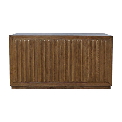 Acacia Veneer Fluted Sideboard Buffet Cabinet with Four Doors, Chestnut