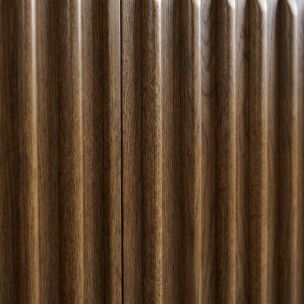 Acacia Veneer Fluted Sideboard Buffet Cabinet with Four Doors, Chestnut