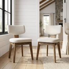Polyester Mid-Century Modern Split-Back Dining Chairs, Chestnut, Set of 2