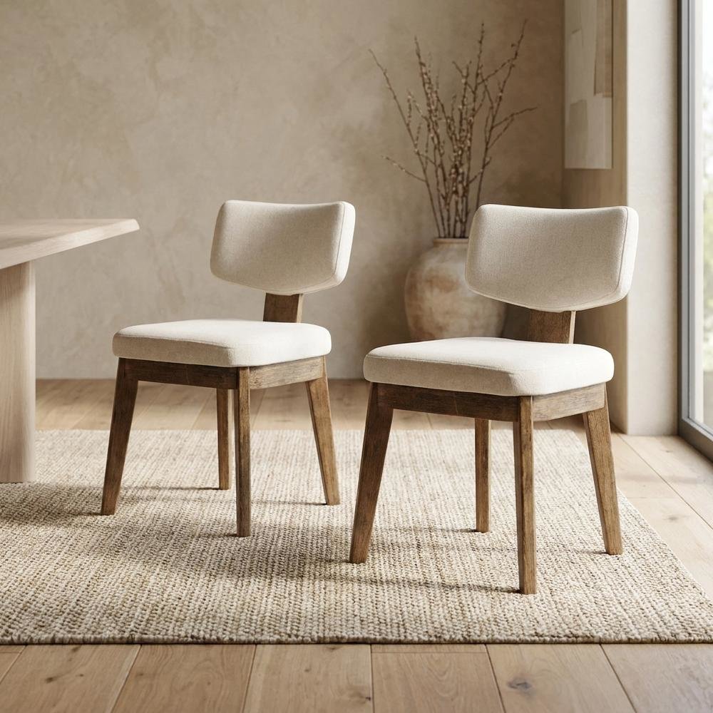 Polyester Mid-Century Modern Split-Back Dining Chairs, Chestnut, Set of 2