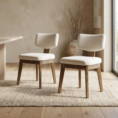 Polyester Mid-Century Modern Split-Back Dining Chairs, Chestnut, Set of 2
