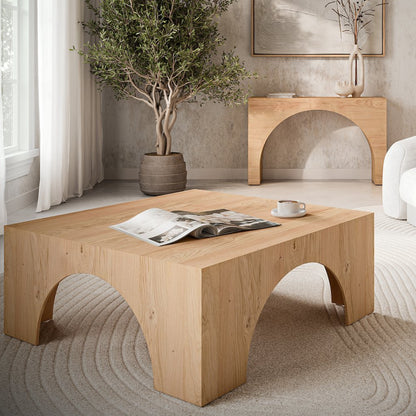 Archimedes 40" Arched Wood Square Modern Rustic Coffee Table